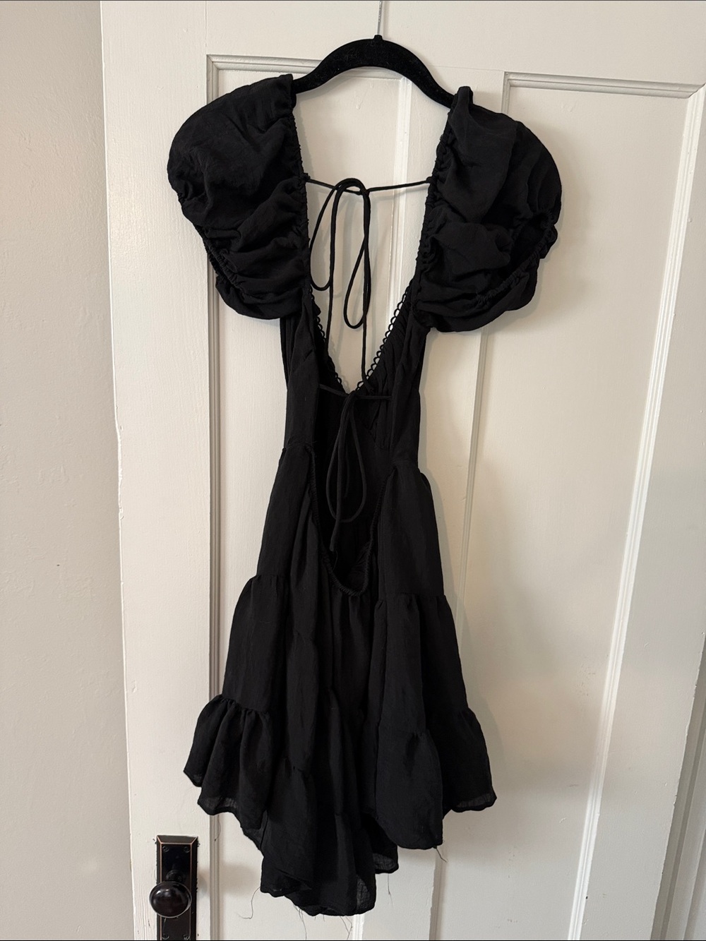 Princess Polly Black Backless Puff-Sleeve Tiered Mini Dress - Picture 4 of 7
